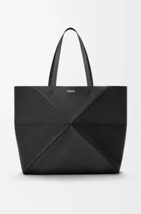 Stor, horisontal Puzzle Fold-tote-veske i mykt, kornet kalveskinn