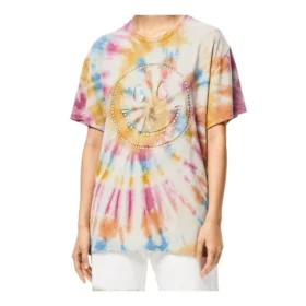 Tie-dye-trykk med smilende ansikt, kort ermet, unisex, flerfarget H616341X79-9990