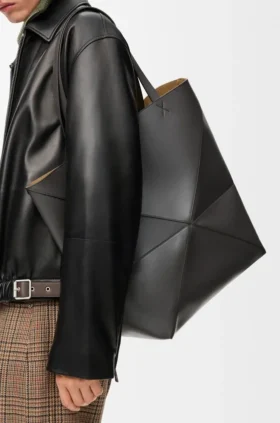 XL Puzzle Fold-tote-veske i skinnende kalveskinn