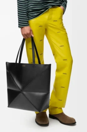 XL Puzzle Fold-tote-veske i skinnende kalveskinn