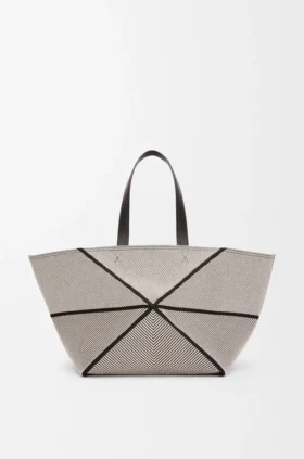 XXL Puzzle Fold Tote-veske i jacquard-canvas og kalveskinn