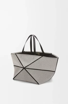 XXL Puzzle Fold Tote-veske i jacquard-canvas og kalveskinn